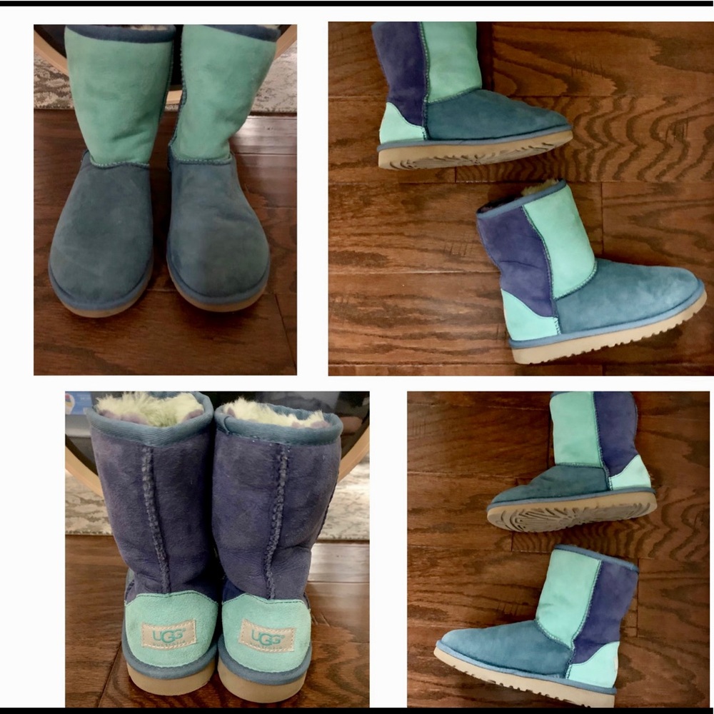 UGG Blue Classic Patchwork Boots 4 Big Kid - Picture 2 of 9